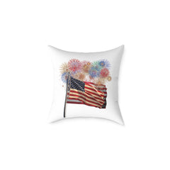 American Flag Pillow with Fireworks — Patriotic Decorative Square Throw Pillow