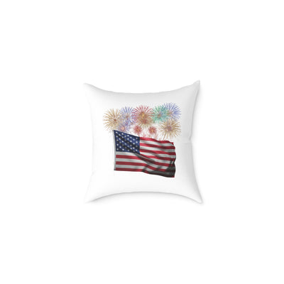 American Flag Pillow with Fireworks — Patriotic Decorative Square Throw Pillow