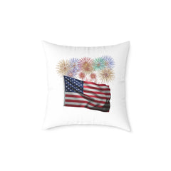 American Flag Pillow with Fireworks — Patriotic Decorative Square Throw Pillow